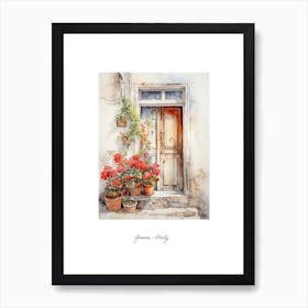 Genoa, Italy   Mediterranean Doors Watercolour Painting 1 Poster Art Print