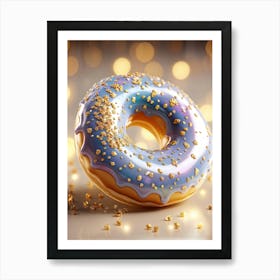 Porcelain Donut Adorned With Gold Sprinkles Whimsically Designed Emanating An Ethereal Glow 3d Re Art Print