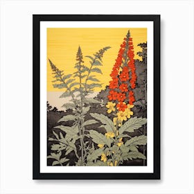 Nokanzou Goldenrod 2 Vintage Botanical Woodblock Art Print