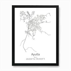 Ayutla De Los Libres,Mexico Minimalist Map Art Print