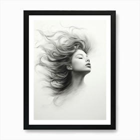Wavy Hair Fine Line Face 2 Art Print