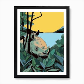 Rhino Scratching Against A Tree Geometric Illustration Art Print