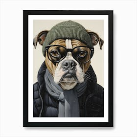 Boxer Dog Wearing Glasses Art Print
