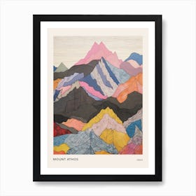 Mount Athos Greece Colourful Mountain Illustration Poster Art Print