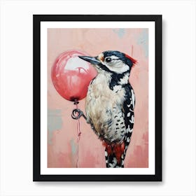 Cute Woodpecker With Balloon Art Print