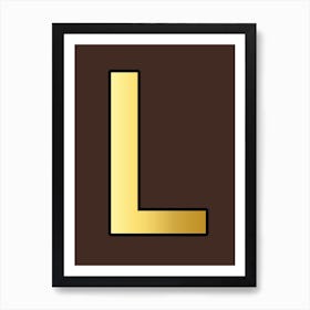 Letter L Gold Alphabet Brown Art Print
