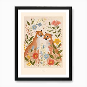 Folksy Floral Animal Drawing Puma 3 Poster Art Print