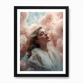 Portrait Of A Girl With Flowers in a dreamcore, ethereal portrait Art Print