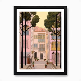 Lisbon Portugal 3 Vintage Pink Travel Illustration Art Print