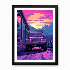 Jeep On The Road At Sunset Art Print