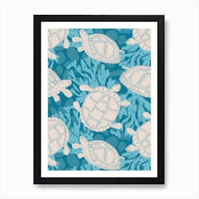 Seamless Pattern With Turtles Vector Art Print