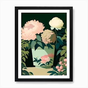 Container Of Peonies In Garden Vintage 1 Sketch Art Print