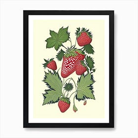 June Bearing Strawberries, Plant, William Morris Inspired Art Print