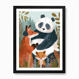 Giant Pand And A Fox Storybook Illustration 2 Art Print