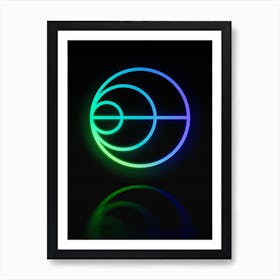 Neon Blue and Green Abstract Geometric Glyph on Black n.0309 Art Print