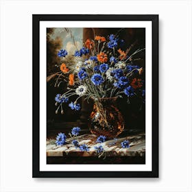 Baroque Floral Still Life Cornflower 1 Art Print