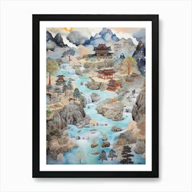 Mountains And Hot Springs Japanese Style Illustration 16 Art Print