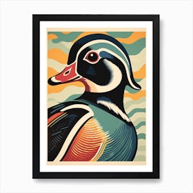 Vintage Bird Linocut Wood Duck 3 Art Print