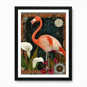 Greater Flamingo And Calla Lily Boho Print 4 Art Print