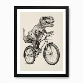 Dinosaur On A Bike Black Ink Illustration 1 Art Print