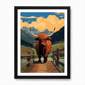 Brown Bull Crossing The Bridge Art Print