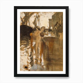 The Balcony, Spain And Two Nude Bathers Standing On A Wharf, John Singer Sargent Art Print