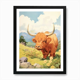 Curious Animated Highland Cow Art Print