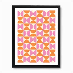 Mid-Century Geometric Pattern in Orange and Pink Art Print