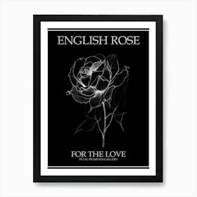 English Rose Black And White Line Drawing 11 Poster Inverted Art Print