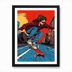 Skateboarding In London, United Kingdom Comic Style 2 Art Print