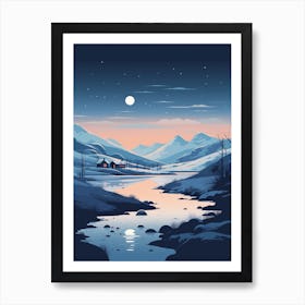 Winter Travel Night Illustration Lake District United Kingdom 2 Art Print