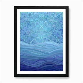 Blue Mandala Sunset at the Ocean Art Print