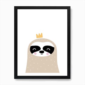 Scandi Beige Sloth with Crown Art Print