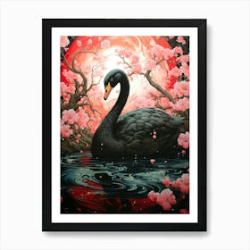 Swan In Cherry Blossoms Art Print