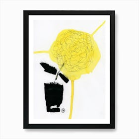 Yellow Sunflower In A Black Vase 1 - minimal abstract floral vertical Art Print