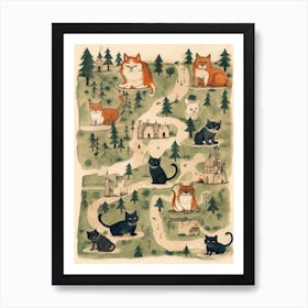 Cats On A Medieval Map Art Print
