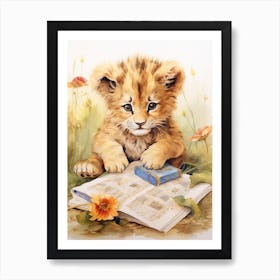 Solving Puzzles Watercolour Lion Art Painting 2 Art Print