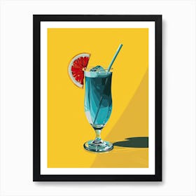 Blue Lagoon Coctail, Yellow Fon, Minimalism Art Print