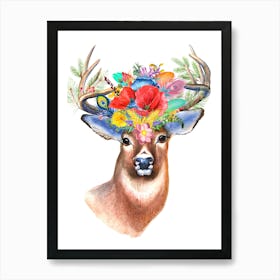 Deer With Flowers On Its Head Art Print