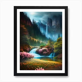 Waterfall In The Mountains 22 Art Print