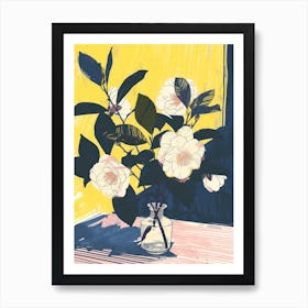 Camelia Flowers On A Table   Contemporary Illustration 3 Art Print