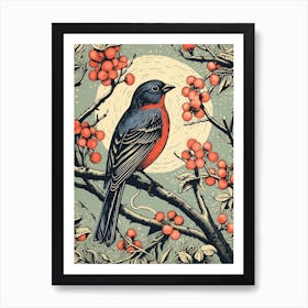 Vintage Bird Linocut Finch 3 Art Print