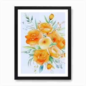 Orange Flowers Watercolor Painting Art Print