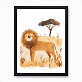 African Lion Hunting In The Savannah Clipart 3 Art Print