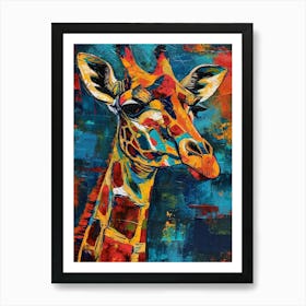 Giraffe Blue Impasto Portrait Art Print