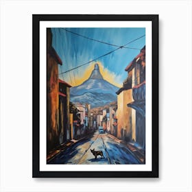 Painting Of Cape Town With A Cat In The Style Of Surrealism, Dali Style 1 Art Print