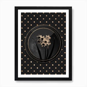 Shadowy Vintage Narcissus Easter Flower Botanical in Black and Gold n.0099 Art Print