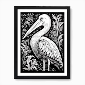 B&W Bird Linocut Pelican 1 Art Print