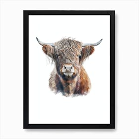 Cute Scottish Highland Cow Watercolor Painting Portrait Art Print