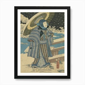 Part Of A Triptych Man With A Parasol, Utagawa Kunisada Art Print